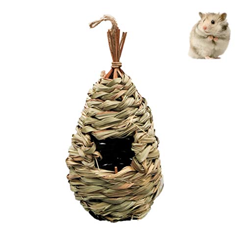 QUMocky Nido de pajita artificial tejida a mano con forma de lágrima, para pájaros, caseta de césped natural, tejido a mano