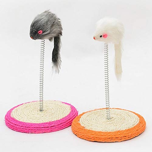 QYPT Petstages Juguetes for mascotas Suministros jugar al gato mascota Juguetes de sisal primavera arañazos Asiento Cat Junta con el ratón, Diámetro del tablero: 15 cm, color al azar de entrega