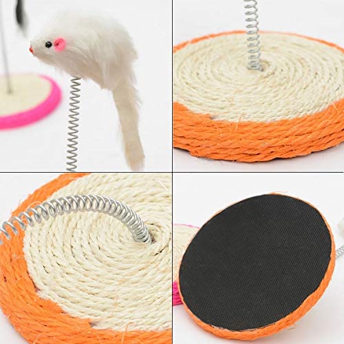 QYPT Petstages Juguetes for mascotas Suministros jugar al gato mascota Juguetes de sisal primavera arañazos Asiento Cat Junta con el ratón, Diámetro del tablero: 15 cm, color al azar de entrega