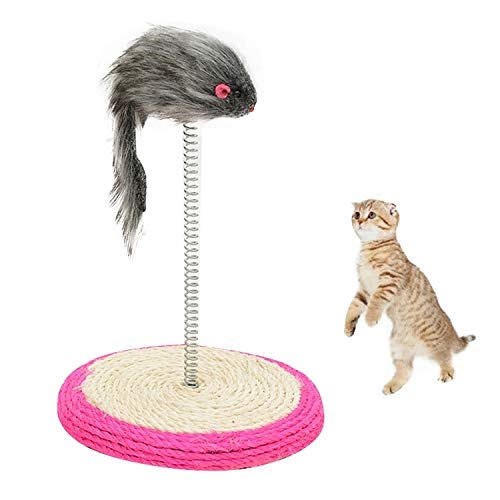QYPT Petstages Juguetes for mascotas Suministros jugar al gato mascota Juguetes de sisal primavera arañazos Asiento Cat Junta con el ratón, Diámetro del tablero: 15 cm, color al azar de entrega