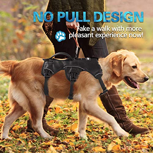 rabbitgoo Arnes Antitirones Perro Grande Mediano Ajustable con Manija de Espalda, Chaleco Acolchado Arnés para Perro Coche Lineas Reflecantes Paseo Fácil para Entrenamiento Tamaño L Negro