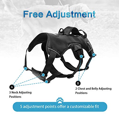 rabbitgoo Arnes Antitirones Perro Grande Mediano Ajustable con Manija de Espalda, Chaleco Acolchado Arnés para Perro Coche Lineas Reflecantes Paseo Fácil para Entrenamiento Tamaño L Negro