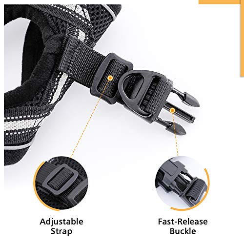 rabbitgoo Arnes Gatos y Correa 150cm Chaleco Ajustable Antitirones Reflectante Cómodo Correa Mágica para Fácil de Poner y Quitar para Paseo Diario Arnes para Perro Pequeño Conejos Gatos S Negro