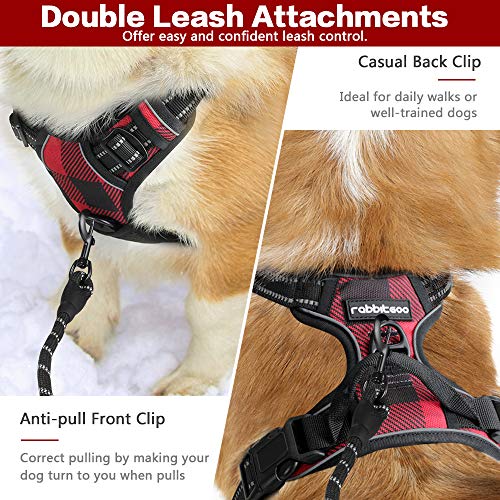 rabbitgoo Arnes Perro Grande Mediano Pequeño Arnés Pecho Antitirones Perros Coche con Lineas Reflectantes Cómodo Transpirable Chaleco Acolchado Ajustable para Adiesreamiento Correr L Rojo a Cudros