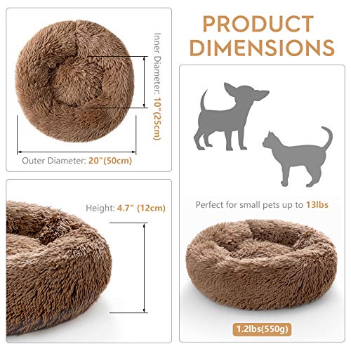 rabbitgoo Cama Gato Lavable Cama Perro Redonda,Cama para Gatos Calentito Cojín Invierno de Felpa para Dormir Mejor,Antideslizante,Lavable a Máquina,para Gatos o Perros Pequeños de hasta 6KG,Marrón