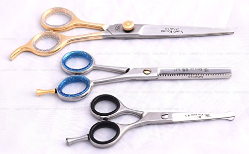 rabinkhan Juego de 3 tijeras de aseo para perros de 19 cm + diluyentes de 14 cm + 11,4 cm cara y pata