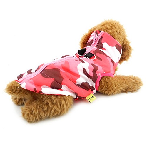 Ranphy Chaleco de camuflaje para perro pequeño con anilla en D para invierno, acolchado de algodón, para cachorro, chaleco para cachorro, arnés para ropa de chihuahua, color rosa, talla XL