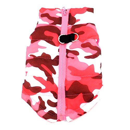Ranphy Chaleco de camuflaje para perro pequeño con anilla en D para invierno, acolchado de algodón, para cachorro, chaleco para cachorro, arnés para ropa de chihuahua, color rosa, talla XL