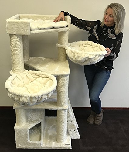 Rascador esquinero en forma de árbol para gatos, de RHRQuality, para gatos granes, color crema beige, rascador/poste/centro de actividad para gatos grandes.-