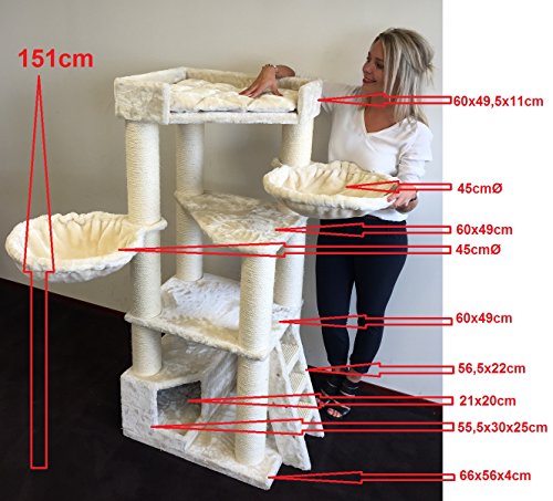 Rascador esquinero en forma de árbol para gatos, de RHRQuality, para gatos granes, color crema beige, rascador/poste/centro de actividad para gatos grandes.-