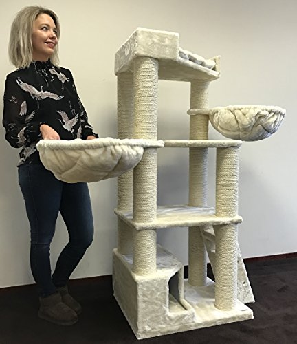 Rascador esquinero en forma de árbol para gatos, de RHRQuality, para gatos granes, color crema beige, rascador/poste/centro de actividad para gatos grandes.-