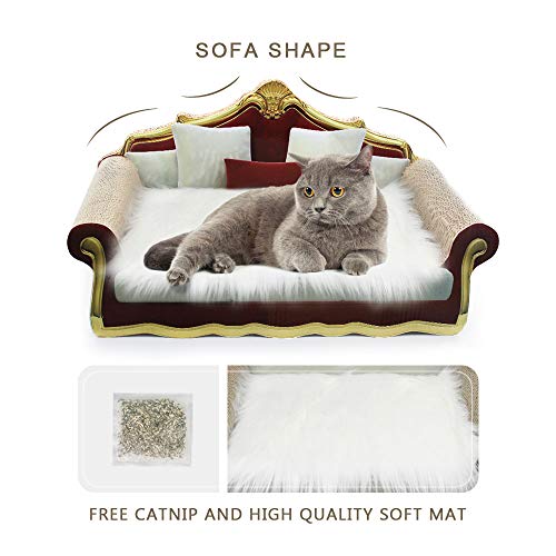 Rascador para Gatos de Corrugado Cartón - Cartón Rascador y Soporte de Descanso 2 en 1 con Forma de Sofá con Catnip, Almohadillas Rascadores para Gatos, Carton Reciclado Tabla Rascadora para Gatos