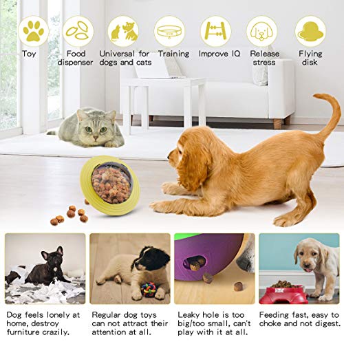 RCRunning-EU Juguete para Tratar Perros OVNI Juguete dispensador de Alimentos Rompecabezas Juguetes IQ Chasing Ball para Perros y Gatos Amarillo