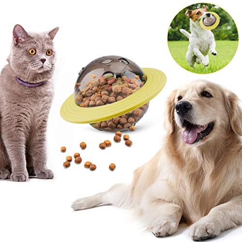 RCRunning-EU Juguete para Tratar Perros OVNI Juguete dispensador de Alimentos Rompecabezas Juguetes IQ Chasing Ball para Perros y Gatos Amarillo