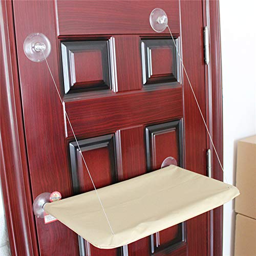 Rehomy Cojín transpirable para colgar en la ventana, para gatos y cachorros, con ventosas fuertes, asiento para mascotas, hamaca alta, color beige
