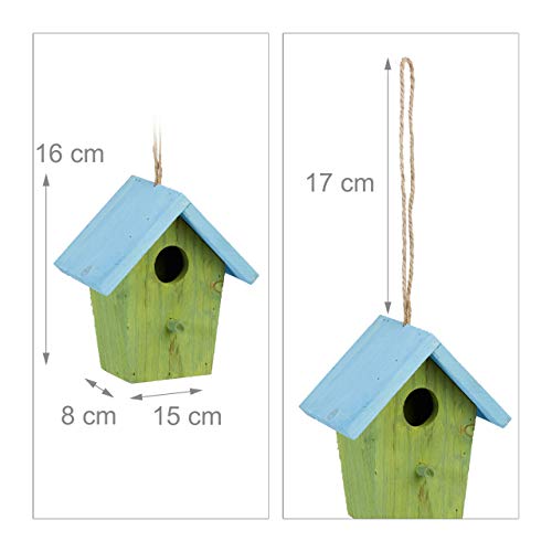 Relaxdays Casita para pájaros, Comedero Colgante de Aves, Adorno de jardín, Madera, 1 Ud, 16x15x8 cm, Verde