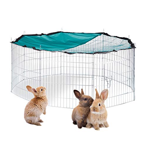 Relaxdays Jaula Conejo XL con Cubierta de Red para Roedores y Animales Pequeños, Acero y Nailon, Plateado, ø 145 cm