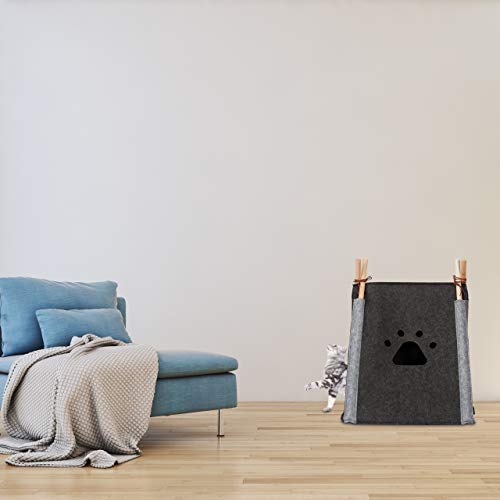 Relaxdays Tipi para Perros, Casita, Cama Gato, Tienda, Cojín, 1 Ud, Fieltro-Madera, 70,5 x 59,5 x 59 cm, Gris Oscuro
