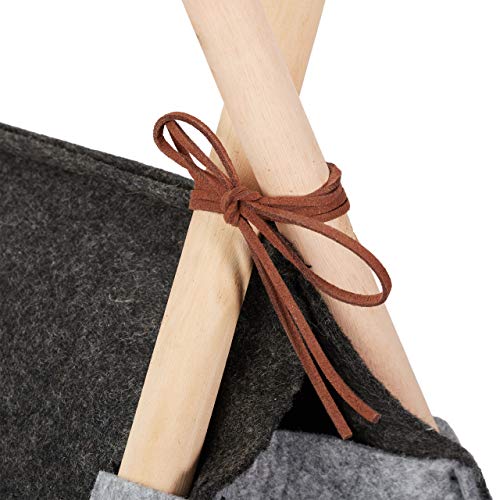 Relaxdays Tipi para Perros, Casita, Cama Gato, Tienda, Cojín, 1 Ud, Fieltro-Madera, 70,5 x 59,5 x 59 cm, Gris Oscuro