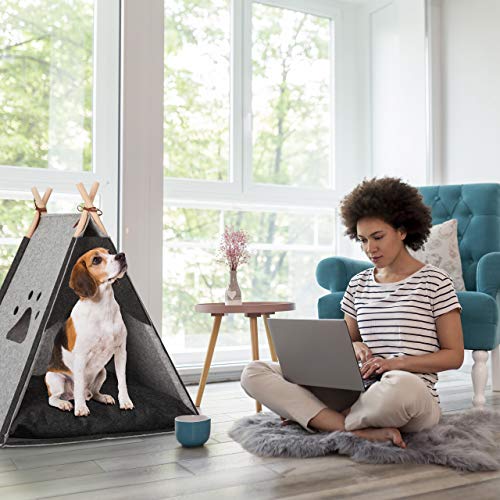 Relaxdays Tipi para Perros, Casita, Cama Gato, Tienda, Cojín, 1 Ud, Fieltro-Madera, 70,5 x 59,5 x 59 cm, Gris Oscuro