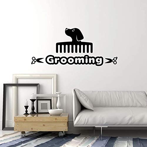Retoque para mascotas calcomanía de pared texto abstracto perro peine para el pelo tienda de mascotas habitación de animales interior decoración de interiores vinilo adhesivo para ventana mural