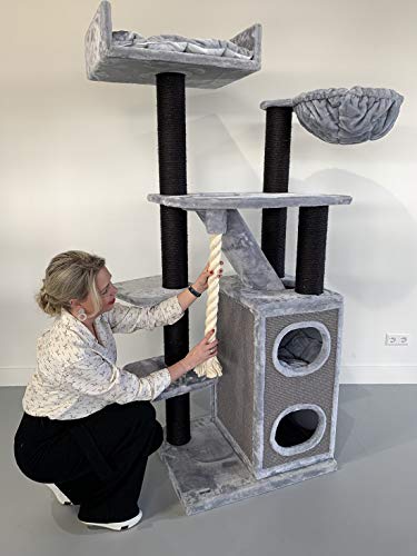 RHRQuality Rascador grande para gatos XXL Cat Penthouse Blackline gris claro, árbol rascador para gatos grande para maine coon, gato pesado, trepador para rascar muebles gruesos