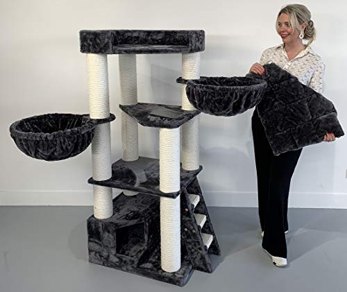 RHRQuality Rascador grande para gatos XXL Corner Coon, color gris oscuro, árbol rascador para gatos pesados