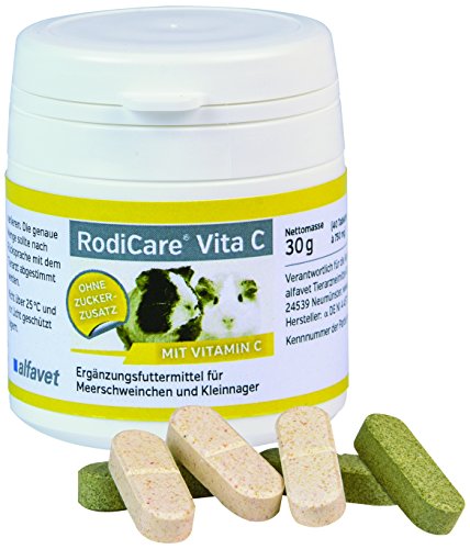RodiCare®Vita C Unidad : 30 g Complemento alimenticio para cobayas y pequeños Clavos, Vitamina C deliciosos Comprimidos con Sabor a perejil o Zanahoria, Aprox. 40 MG de Vitamina C por Pastilla.