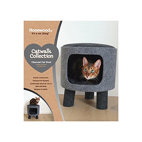 Rosewood Elegante y Moderno diseño de Gato de carbón Hecho de Fieltro y Cuerda, Color Gris