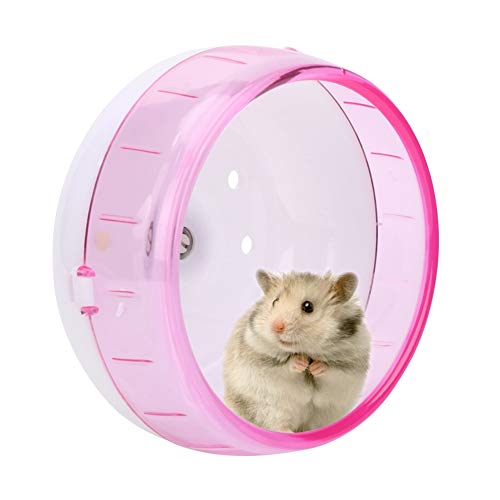 Rueda de hámster de plástico súper silencioso, rueda de ejercicio para mascotas pequeñas, jerbos, ratones, cobayas, chinchilla (rosa)