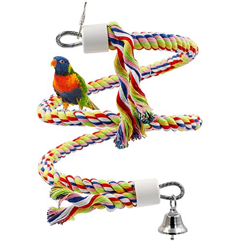 Rusee Juguete de Pájaro Bungee Cuerda, Pequeño o de Tamaño Mediano Juguete de Loro Puro Natural Colorido Perla Jaula Loro Juguete de Mascar