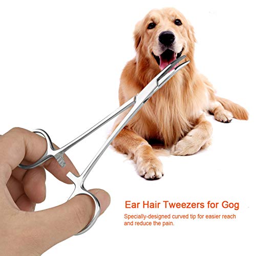 SALUTUYA Mango Antideslizante, Pinzas para el Pelo de la Oreja de Perro, Tijera de Aseo para Gatos, Pinza de Limpieza de Punta Curva para Mascotas para Limpieza de Patas de Orejas de Perro,(Small)