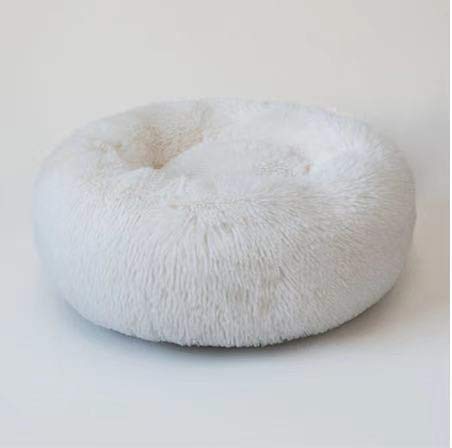 S/C ShengChang - Cama para perro calmante original en pelo peludo, lavable a máquina, cama para mascotas en varios tamaños (M:35 x 35 pulgadas, blanco)