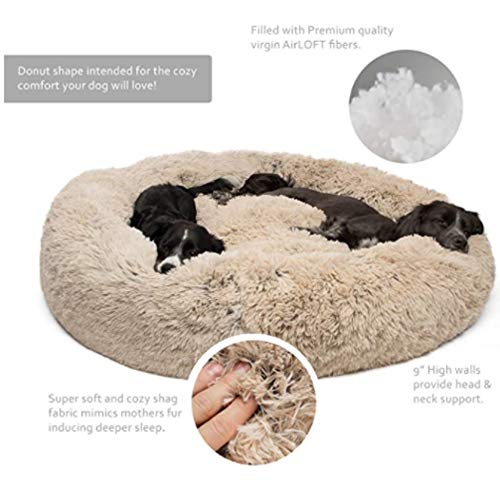 S/C ShengChang - Cama para perro calmante original en pelo peludo, lavable a máquina, cama para mascotas en varios tamaños (M:35 x 35 pulgadas, blanco)