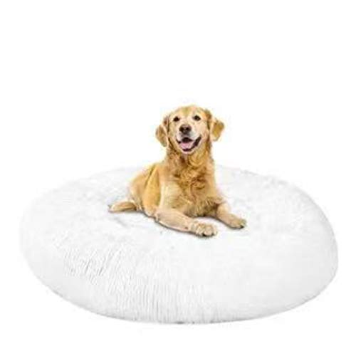 S/C ShengChang - Cama para perro calmante original en pelo peludo, lavable a máquina, cama para mascotas en varios tamaños (M:35 x 35 pulgadas, blanco)