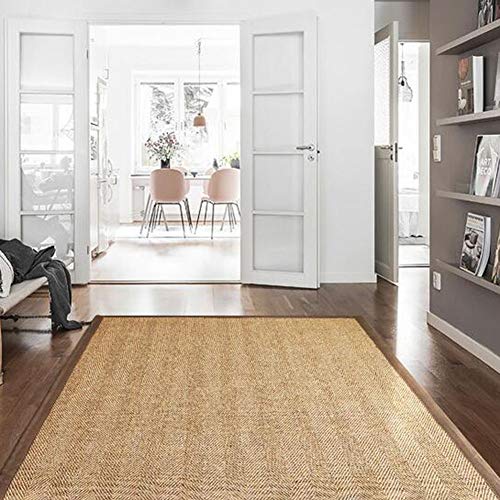 SCAHUN Alfombra De Sisal,Felpudo Borde De AlgodóN No Tejido Fondo Antideslizante Sala Mesa De Café Alfombra Rascador De Gato Alfombra,Brown-50×80CM