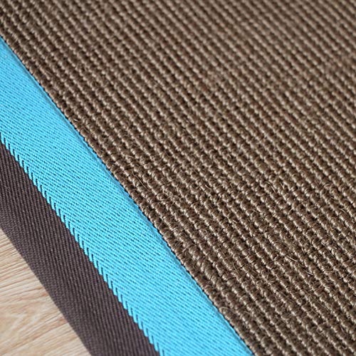 SCAHUN Felpudo Estera De Sisal Natural,Borde Bicolor con Respaldo Antideslizante No Tejido Resistente Al Desgaste Rascador De Gato Multifuncional,Blue-50x80cm