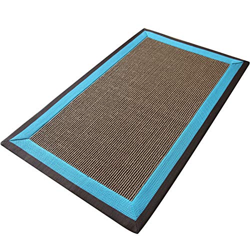 SCAHUN Felpudo Estera De Sisal Natural,Borde Bicolor con Respaldo Antideslizante No Tejido Resistente Al Desgaste Rascador De Gato Multifuncional,Blue-50x80cm