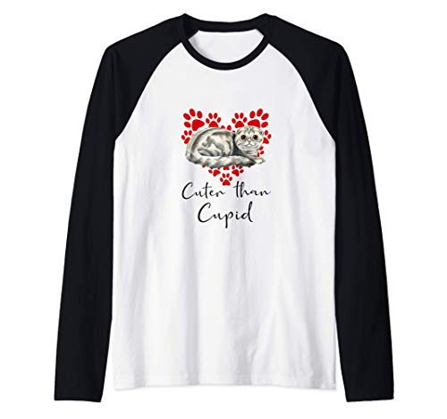 Scottish Fold Cuter Than Cupip Gato Día San Valentín Camiseta Manga Raglan