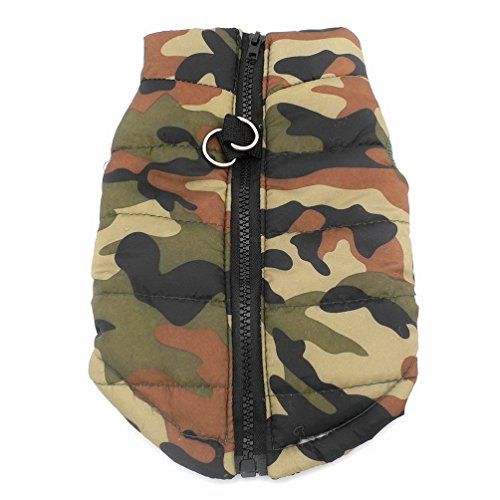 SELMAI Camo Impermeable Perro Pequeño Gato Abrigo de Invierno Chaleco Acolchado Chaqueta Arnés con Anillo en D Pet Puppy Puffer Abrigo Chihuahua Ropa de Clima frío Ropa de Niño Verde Militar S