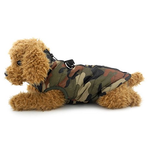 SELMAI Camo Impermeable Perro Pequeño Gato Abrigo de Invierno Chaleco Acolchado Chaqueta Arnés con Anillo en D Pet Puppy Puffer Abrigo Chihuahua Ropa de Clima frío Ropa de Niño Verde Militar S