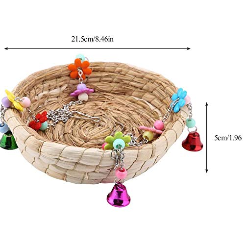 Seully Juguete para Loro Nido de Pájaro, Columpio de Cama de Nido de Paja Tejido a Mano Natural con 4 Campanas de Metal, Columpio para Pájaros, Periquitos Pequeños,Loro Encaramado