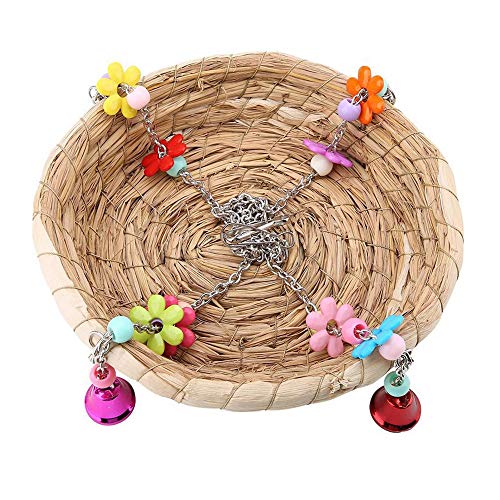 Seully Juguete para Loro Nido de Pájaro, Columpio de Cama de Nido de Paja Tejido a Mano Natural con 4 Campanas de Metal, Columpio para Pájaros, Periquitos Pequeños,Loro Encaramado