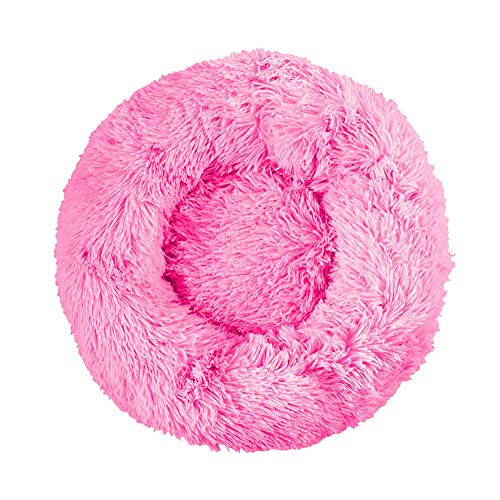 Shaggy - Sofá de cama para perro desmontable con forma de donut y gato, suave y redondo para perro, cojín acogedor y cálido con fondo antideslizante impermeable, color rojo rosa, 70 cm