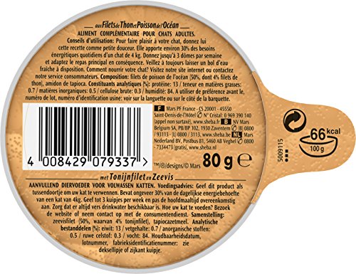 Sheba Dômes pour Chat Adulte – Friandise aux filets de Thon et Poisson de l'océan en Sauce – Barquettes Snack 24 x 80g