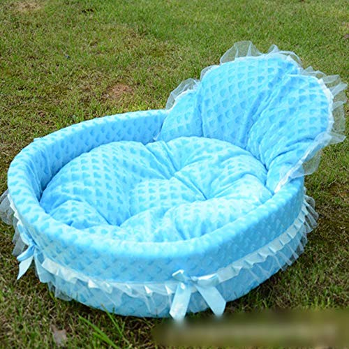 SHIYUPING Cama del Perro Cama del Gato Princesa jerarquía del Animal doméstico clásico Caliente Cama del Animal doméstico Lindo del Gusano del Gato (Color : Azul, Size : S)