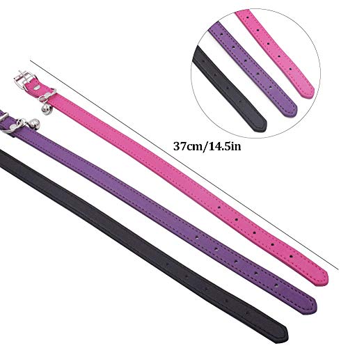 SIMUER 3 Piezas Cuero Collar para Gatos, Gato Reflectante Collar con Campana Regulable para Mascotas Gatito Cachorro Perros Pequeños