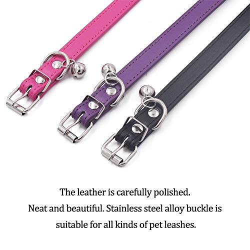 SIMUER 3 Piezas Cuero Collar para Gatos, Gato Reflectante Collar con Campana Regulable para Mascotas Gatito Cachorro Perros Pequeños