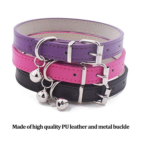 SIMUER 3 Piezas Cuero Collar para Gatos, Gato Reflectante Collar con Campana Regulable para Mascotas Gatito Cachorro Perros Pequeños