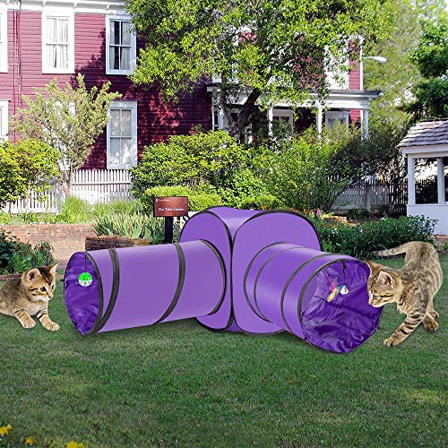 SlowTon Cat túnel escabullirse túnel Juguete, Gato de Juguete de Conejo con Bola, ratón, Pluma, Plegable Crinkly Interactivo Gato Tubo Tubo Jugar túnel Gato rasguño para Gatos Conejo